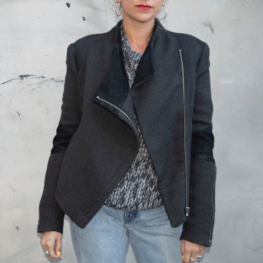 Helmut Lang short coat with leather detailing